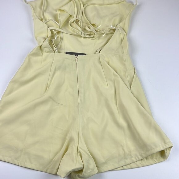Le Lis Yellow Cowl Neck Open  Back Pleated Cami Short Romper - Picture 9 of 12